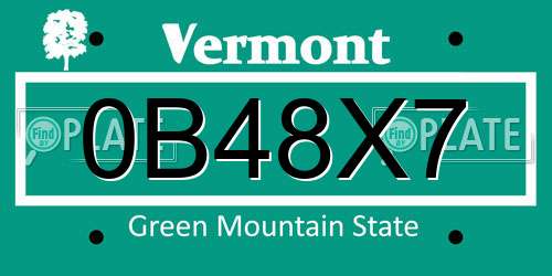 0B48X7 Vermont License Plate