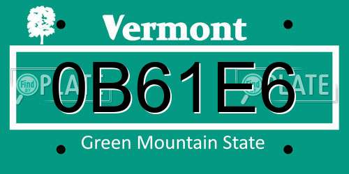 0B61E6 Vermont License Plate