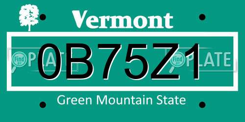0B75Z1 Vermont License Plate