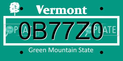 0B77Z0 Vermont License Plate
