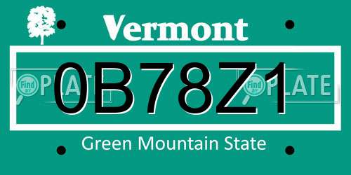 0B78Z1 Vermont License Plate