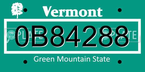 0B84288 Vermont License Plate