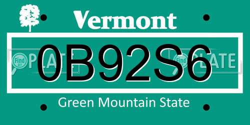 0B92S6 Vermont License Plate