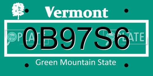 0B97S6 Vermont License Plate