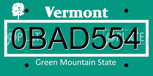 0BAD554 Vermont License Plate