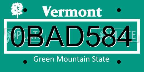 0BAD584 Vermont License Plate