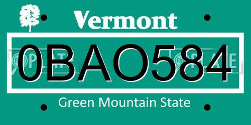 0BAO584 Vermont License Plate
