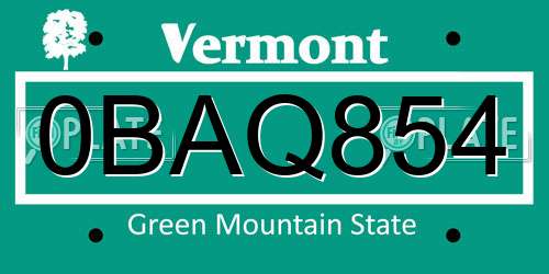 0BAQ854 Vermont License Plate