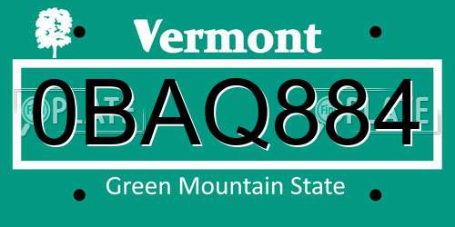 0BAQ884 Vermont License Plate