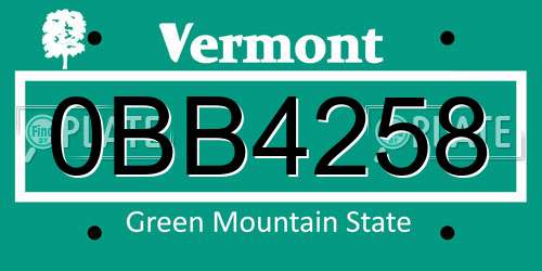 0BB4258 Vermont License Plate