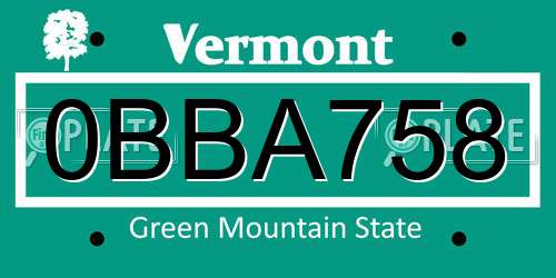 0BBA758 Vermont License Plate