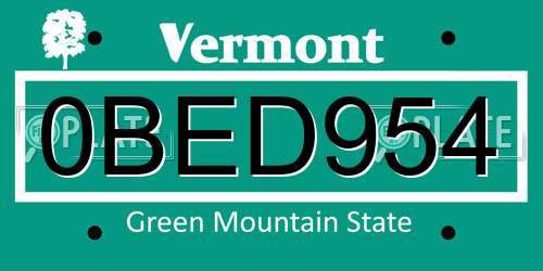 0BED954 Vermont License Plate