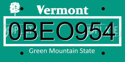 0BEO954 Vermont License Plate