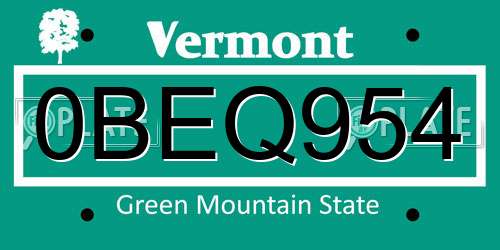 0BEQ954 Vermont License Plate