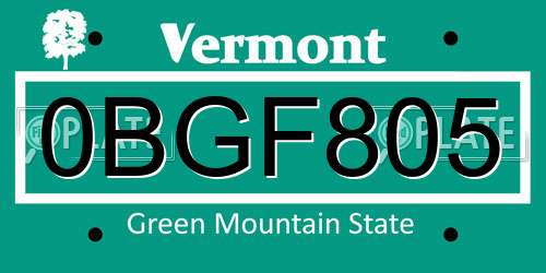 0BGF805 Vermont License Plate