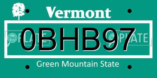 0BHB97 Vermont License Plate