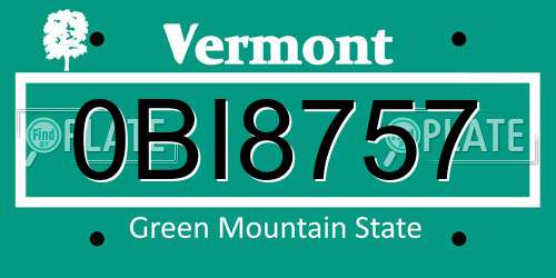 0BI8757 Vermont License Plate