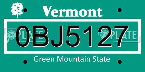 0BJ5127 Vermont License Plate