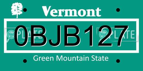 0BJB127 Vermont License Plate
