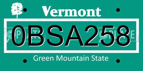0BSA258 Vermont License Plate