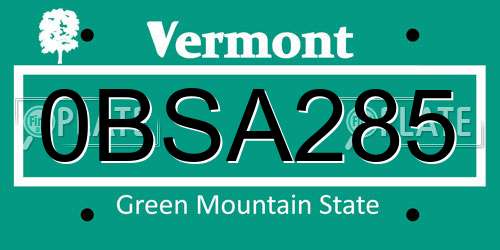 0BSA285 Vermont License Plate