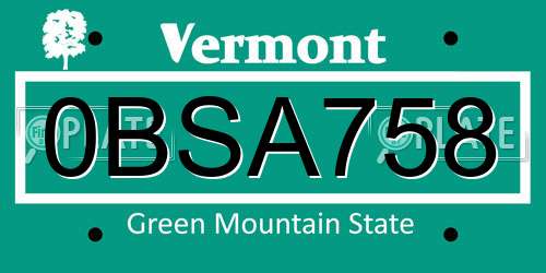 0BSA758 Vermont License Plate