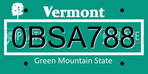 0BSA788 Vermont License Plate