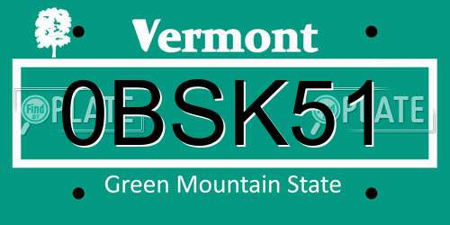 0BSK51 Vermont License Plate