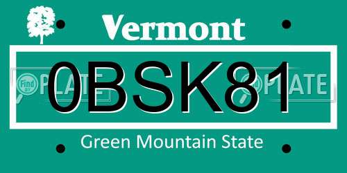 0BSK81 Vermont License Plate