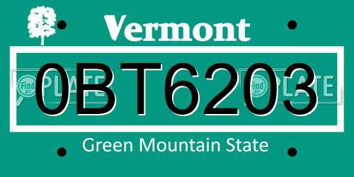 0BT6203 Vermont License Plate