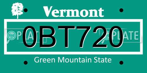 0BT720 Vermont License Plate