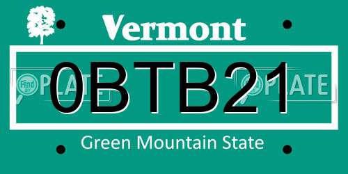 0BTB21 Vermont License Plate