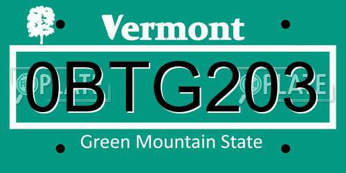 0BTG203 Vermont License Plate