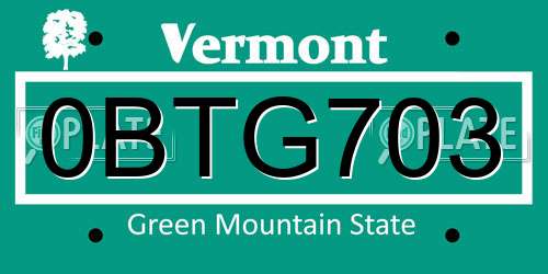 0BTG703 Vermont License Plate