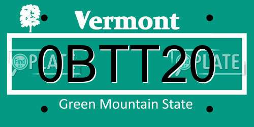 0BTT20 Vermont License Plate