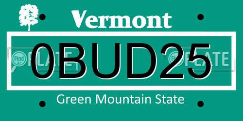 0BUD25 Vermont License Plate