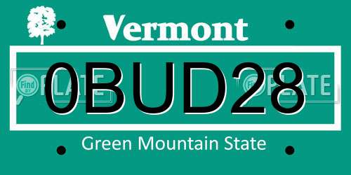 0BUD28 Vermont License Plate