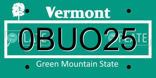 0BUO25 Vermont License Plate