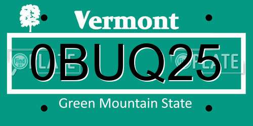 0BUQ25 Vermont License Plate