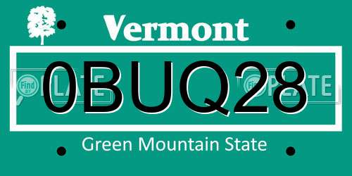 0BUQ28 Vermont License Plate