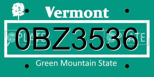 0BZ3536 Vermont License Plate