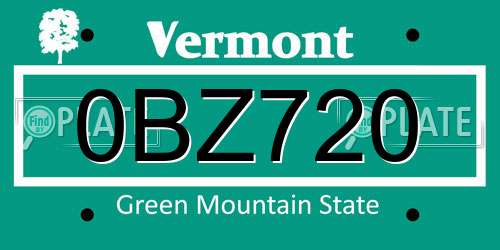 0BZ720 Vermont License Plate