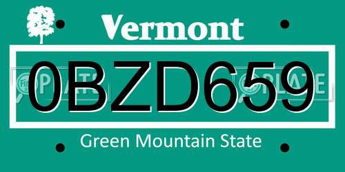 0BZD659 Vermont License Plate