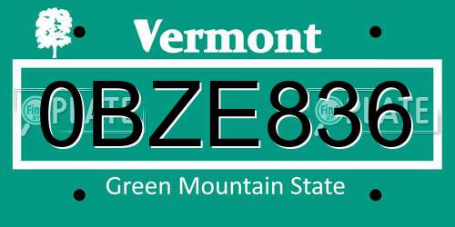 0BZE836 Vermont License Plate