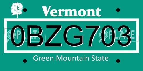 0BZG703 Vermont License Plate