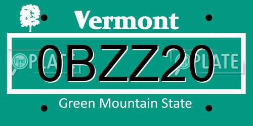 0BZZ20 Vermont License Plate