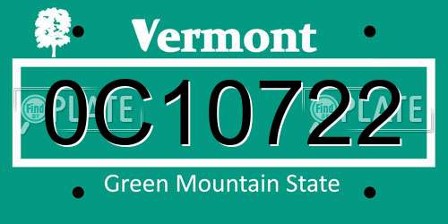 0C10722 Vermont License Plate