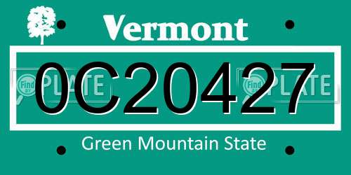 0C20427 Vermont License Plate