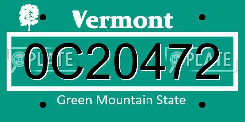 0C20472 Vermont License Plate