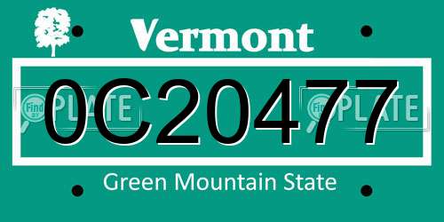 0C20477 Vermont License Plate